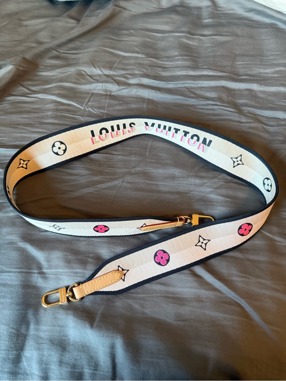 Louis Vuitton White Canvas Strap with Pink and Black Accents